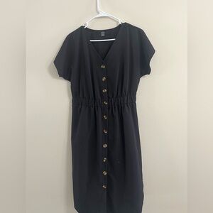SHEIN Black Midi Dress with Button Detail